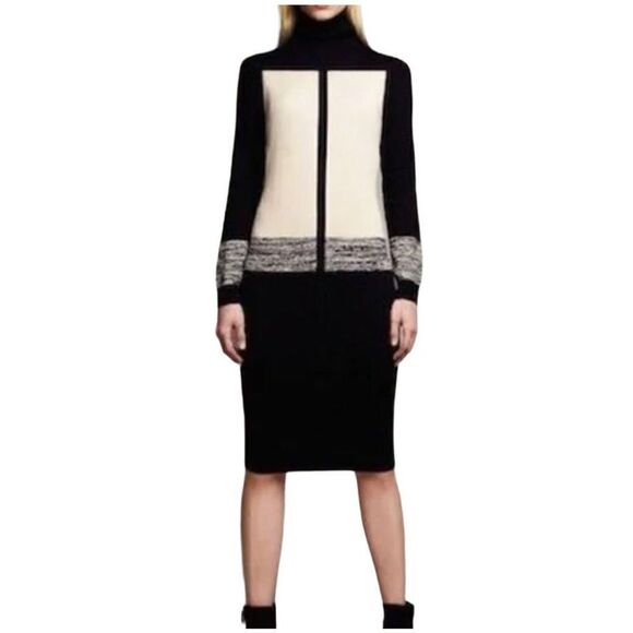 Narcisco Rodriguez Colorblock Turtleneck Sweater Dress Black Cream Size Large - Picture 1 of 13